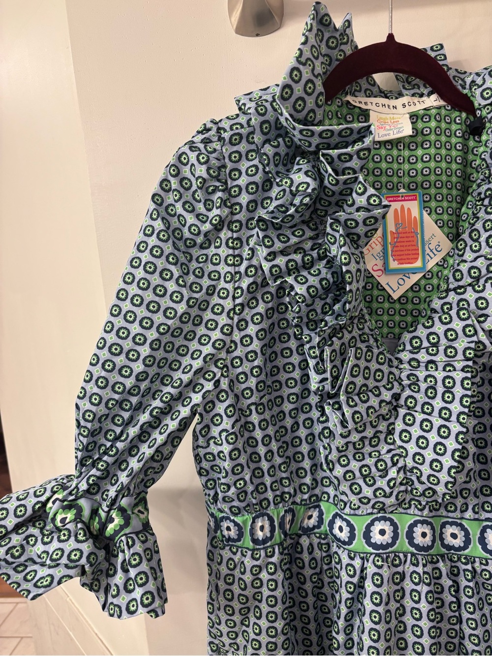 Gretchen Scott Designs Light Blue and Green Printed Ruffle Dress - Picture 3 of 11